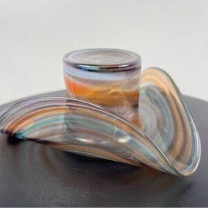 Artist Point Swirl Sooner Hat Candle Holder Dish Collectible Blown‎ Art Glass